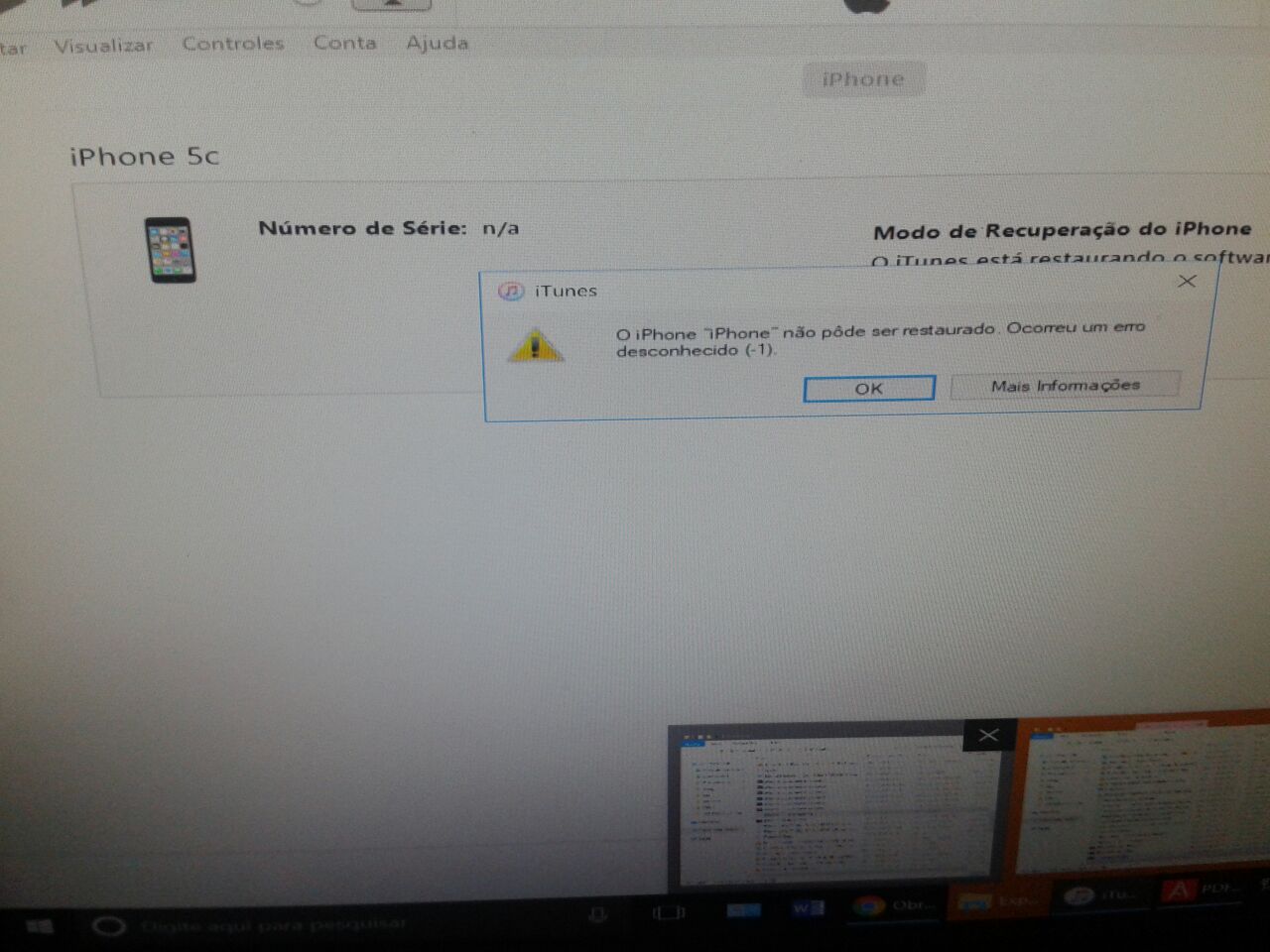 iPhone 5C A1507 travado em tela do iTunes (-1)